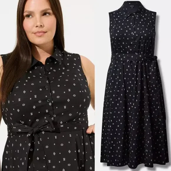 Torrid Black Midi Poplin Collared Shirtdress - Picture 2 of 9